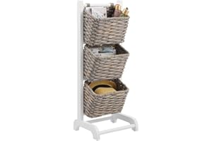 mDesign Wicker Storage Baskets — Wicker Shelf Unit for Bathroom, Bedroom and Kitchen Storage — Freestanding Storage Unit for The Home — White/Grey