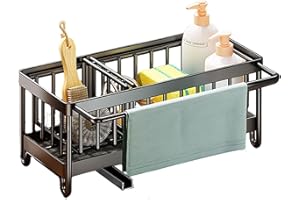 youjia Organizador para Fregadero de Cocina con Bandeja de Goteo Soporte de Esponja de Cocina de Acero Inoxidable Organizador Encimera para Cepillo, Jabón Soporte