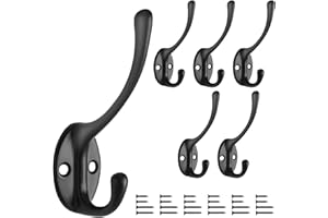 Bolatus 6 szt. wieszak na ubrania, wieszak na ubrania, antyczny haczyk montowany na kapeluszu, wytrzymałe, podwójne haczyki na płaszcze z 12 śrubami, do łazienki, sypialni, przymierzalni (matowy