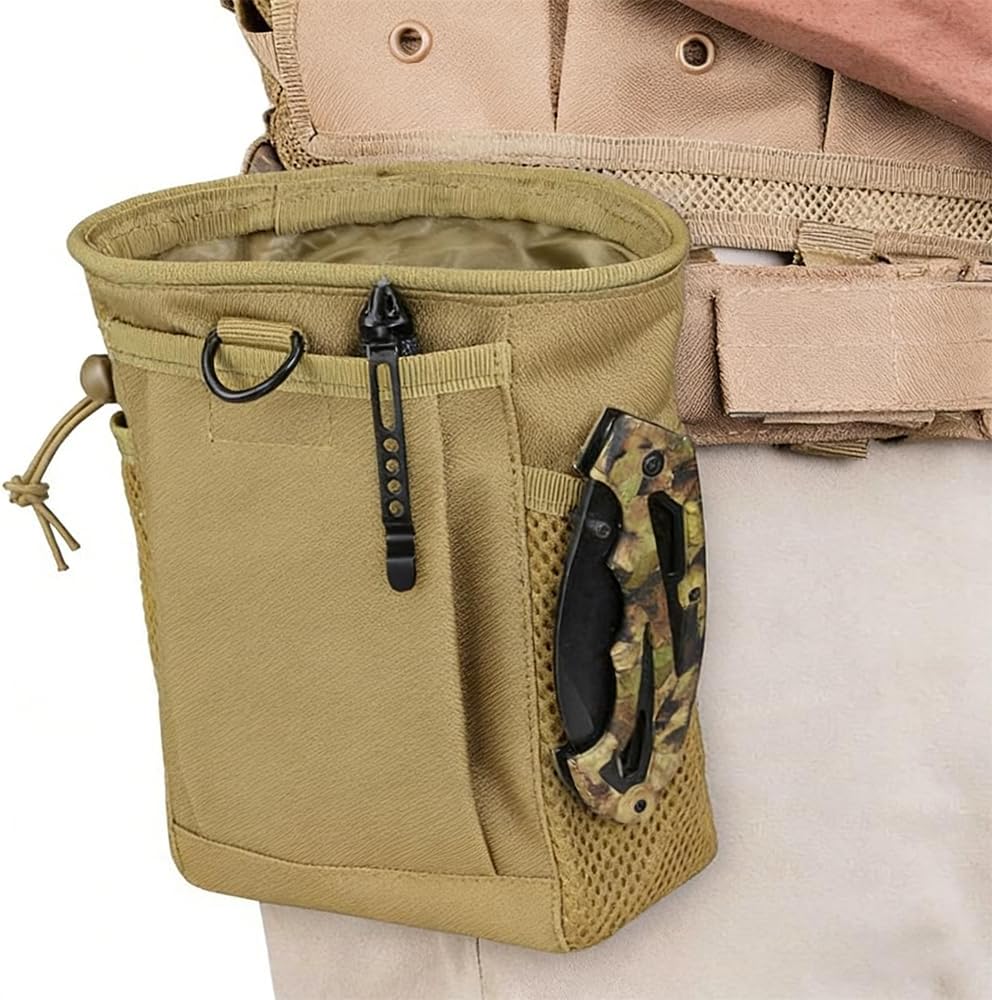 Tactical Molle - Bolsa de basura convertible para airsoft, paintball y caza, bolsa de recuperación de cargador ajustable con anillo en D y Grimlock