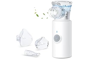 ‎SIXRIVER Inhalationsgerät, Sixriver Leiser Tragbarer Inhalationsgerät für Erwachsene und Kinder, Einstellbare Sprühnebel Partikelgröße 1-5µm, USB Aufladbarer Inhalator mit 2 Masken und 1 Mundstück, Weiß