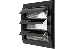 REPA MARKET Black Exhaust Hood Vent 4'' Inch / 100 mm with Shutters, Built-in Pest Guard Screen and Flange, Air Vent Cover with Flaps, HVAC Exhaust Vent Duct Cap, Helps with Backdraught/Backdraft