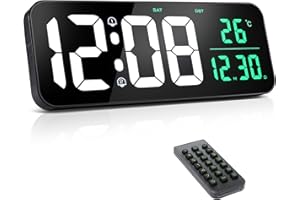 ACEMALL Orologio da Parete Digitale 25cmx 16cm Grande Sveglia Digitale Sveglia Digitale da Comodino, LED Orologio da Parete con Telecomando Dimmerabile Date Snooze 12/24 H per Soggiorno, Cucina, Casa, Ufficio