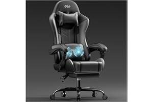 HLFURNIEU Sedia Gaming Massaggiante, Poltrona Gaming con Poggiapiedi e Cuscino Lombare Massaggiante, Sedia Gamer Regolabile in altezza, Schienale Regolabile 90°-135°, Portata 150kg (Nero e Grigio)
