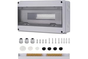 ZRODEN Caja Estanca Exterior Electrica 18 Módulos, IP65 a Prueba de Agua Caja de Distribución de Superficie con Bloque de Terminales Carril DIN y Accesorios, Caja Conexiones Electricas para Jardín Exteriores