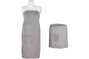 Carenesse kilt do sauny damski męski szary I ręcznik do sauny frotte 100% bawełna Oeko-Tex 100 I miękka jednorozmiarowa sukienka do sauny z elastycznym elastycznym paskiem i zapięciem na 5 guzików I kilt do sauny z naszywaną kieszenią