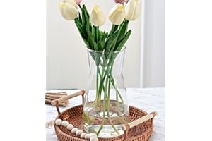VZMIZA Transparente Glas Vase 20CM Vasen Deko Für Moderne Heimdekoration - BlumenVase Für Pampasgras, Deko vasen Für Deko Aesthetic Vasen Glas für Hochzeit -Weiß Blumenvase für tulpen-Esstisch, Wohnen