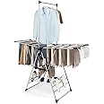 Multigot Clothes Drying Rack, Gullwing Style Folding Clothes Airer with Height-Adjustable Wings and High Hanger, Collapsible Laundry Hanger 3-Tier Aluminum Dryer Hanger for Indoor Outdoor