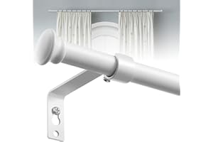 FLY HAWK Tringle à Rideaux, 71-347cm Tringle à Rideau Extensible avec Couvercle et Supports Ensemble de Quincaillerie en Acier Inoxydable Réglable - 16mm de Diamètre Fenêtre Décorative pour Salon/Blanc Mat