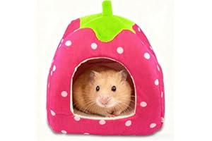 MEGCDTR Guinea Pig Bed, 1Pcs Guinea Pig House, Non Slip Strawberry Hedgehog House with Removable Pad, Small Animal Winter Warm Nest for Chinchilla Ferret Gerbil (24 X 24cm) (Pink)
