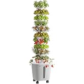 VEVOR Hydroponic Growing Kit, Hydroponic Tower System, 10 Levels and 50 Holes, with Wheels Water Pump and 20 Liter Reservoir,