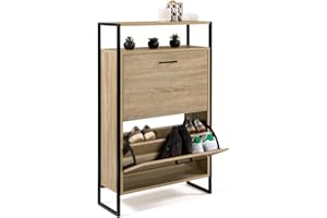 IDMarket - Meuble à chaussures 12 paires LUIS 2 portes avec étagère supérieure design industriel