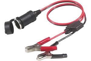 KC CABLE Car Cigarette Lighter Alligator Clips Extension Cable - 2ft / 0.6m Clip-on Plug Socket Outlet Dustproof Waterproof Safety Adapter 12V/24V Extension Cord with Fuse Holder Power for Car Battery Charging