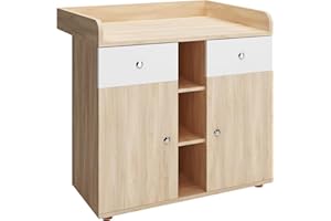 ‎INFANTASTIC Infantastic® Wickelkommode - inkl. 2 großen Schubladen und 5 Fächer, LxBxH 90/69/92 cm, Farbwahl - Wickelschrank, Wickeltisch Aufsatz, Wickelaufsatz, Baby Möbel Kommode, Wickelregal Organizer (Eiche)