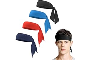 WUDQIJI Sport Stirnband 4 Stück verstellbares Schweißband Yoga Haarband Tennis Krawatte Stirnband Stretchy Stirnbänder Sport Schweißband Tennis Bandana Sport Kopfbedeckung für Herren Damen