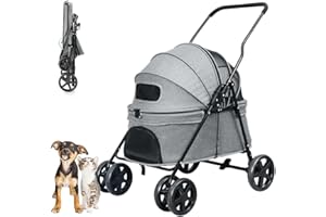 Nastarki Passeggino per Animali Domestici Fino a 15 kg Travel-Cinghia Cane Gatto con Guinzaglio di Sicurezza e Cestino Portaoggetti Passeggino per Cani Piccoli Pieghevole (Grigio)