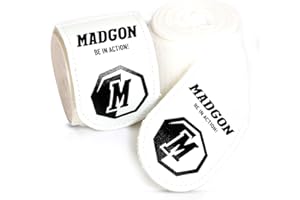 MADGON Vendas Boxeo con Correa de Velcro y Gancho para el Pulgar – 3m / 3,8 m / 4,5m – Vendaje Boxeo Duradero para MMA, Kickboxing, Sparring – Excelente Absorción del Sudor