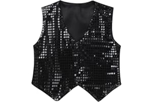 YiZYiF Enfant Garçon Gilet Veste à Paillettes Brillant Manteau sans Manche Chemise Vestons Costume Carnaval Performance Danse Hip-hop Moderne Mariage Cérémonie