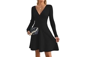 AUSELILY Robe Femme Chic et Elegant à Manches Longues Col en V Robes Pull A-Line Automne et Hiver Robe de Soiree Femme pour Fête Noël Mariage