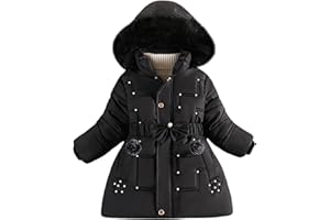 Maeau - Manteau à Capuche Détachable Fille Hiver Veste Mi-longue Chaude Parka Matelassée Doudoune Epaisse Rembourré avec Ceinture Élastique Nœud Papillon 3-9 Ans