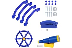 REDCAMP Playground Accessories for Kids, Outdoor Swingset Attachments with Pirate Ship Wheel, Toy Telescope, Telephone and Safety Handles，Blue