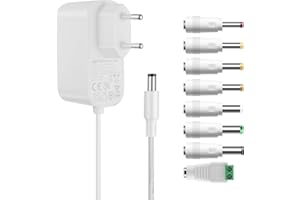 Tonton AC DC Adapter 12V 2A Netzteil Weiß, Extra 1,8 Meter Kabellänge, DC12V 500mA 1000mA 1500mA 2000mA Leistungstreiber 5,5mm mit 8 DC Steckeradaptern Wechselrichter Ladegerät Transformator Adapter
