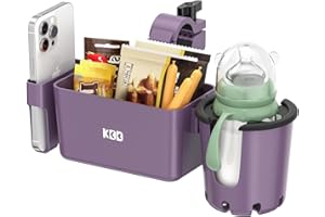 KDD Getränkehalter Kinderwagen mit Snack Tablett, 3-in-1 Universal Becherhalter Kinderwagen mit Handyhalterung, Abnehmbarer Flaschenhalter, 360°Drehung für ABC Design Cybex Rollstuhl Fahrrad Rollator