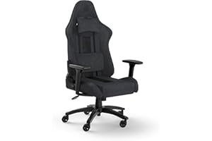 ‎CORSAIR Corsair TC100 Relaxed-Gaming-Stuhl – Stoff – Vom Rennsport inspiriertes Design – Lendenkissen – Abnehmbares Nackenkissen aus Memory-Schaumstoff – Verstellbare Armlehnen – Grau und Schwarz