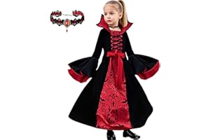 AOLIUP Costume Vampiro Bambina Halloween: Vestito Vampira Ragazza Travestimento Gotico per Carnevale Cosplay Festa