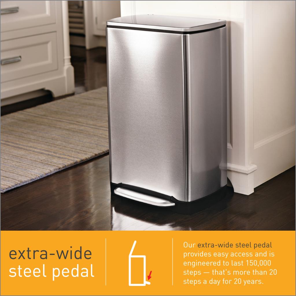 simplehuman WidePedal Rectangular Bin, 38 L FingerprintProof Brushed Stainless Steel