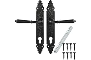 ALSTEN TECH Türgriff Türbeschlag Set Drückergarnitur L 92 PZ Profilzylinder für Innentüren Zimmertüren Schwarz Matt Langschildgarnitur Türklinke BB WC