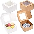 Glamifirsto 25+25 Combo White X Kraft Brownie 3X3X2 Pack Disposable Pastry Box, Paperboard Bakery Box with Display Window for Mini Cake, Cupcake, Cookie, Dessert, Donuts, Pastry