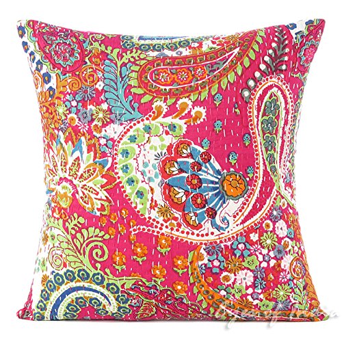 EYES OF INDIA - 16" PINK KANTHA DEKORATIVE SOFA KISSENBEZUG Indian Boho-dekor