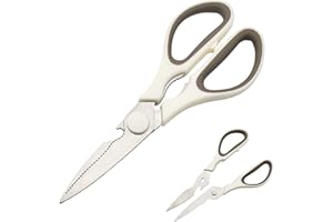 POWERSELL Tijeras de cocina multiusos acero inoxidable multifunción 22 cm para aves, pizza, aves, carne, pescado, verduras, huesos, nueces, Comfort Grip con cubierta de seguridad