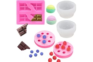 FAURAPMNG 5 Stück Formen zur Kerzenherstellung, 3D-Eiskugelform, Kerzenformen, 2 Stück mit Schokoladenform, 3D-Fruchtform, Silikon-Fondantform für selbstgemachte Wachskerzen, Seife, Kuchen, Cupcake-Topper,