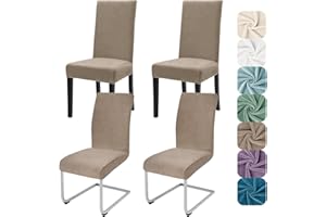 ‎ALISHOMTLL Alishomtll Stretch Velvet Chair Covers, Set of 4, Velvet/Velour Chair Covers, Swing Chair, Elastic Covers, Washable Chairs, Protection for Kitchen, Restaurant, Hotel, Banquet, Wedding (Khaki, 4 Pieces