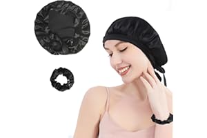 Winwild 2 Bonnets de Soie pour Dormir, 100% Soie de mûrier, Bonnet de Nuit et élastique pour Cheveux, Standard 100 OEKO-TEX, Bonnet de Soie pour Dormir, Bonnet de Nuit réglable pour Femmes