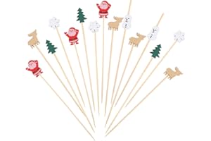 ‎CATELVES Catelves Weihnachten Cocktailspieße 100 Stück Fingerfood Spieße,Schneeflocke Cocktail Picks,Zahnstocher Holz,Elch Cocktail Deko Obststäbchen für Fingerfood,Grillgut,Obst,Antipasti,Cocktail Dekoration