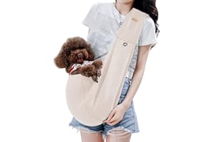 CUBY Tragetücher Hunde Kleine Hunde Katze Sling Pet Tragetuch Single Schulter Pet Bag für Reisen Hundetragebeutel mit Schnallen (Verstellbare Schultergurt, Aprikose)