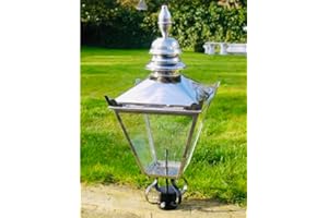 My Square Mile Victorian Garden Post Lamp, 90cm Vintage Lantern, Copper/Stainless Steel/Black, Metal with Glass and Mount Fixings Included (Stainless Steel)