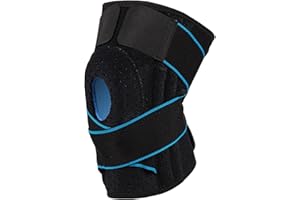 yeloumiss Knee Brace with Side Stabilizers & Patella Gel Pads Adjustable Compression Knee Support with Straps for Arthritis, Injury Recovery Running Weightlifting Unisex One Size Single (Black+Blue)