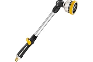FANHAO Metal Watering Lance, 45cm Heavy Duty Spray Lance with 9 Spray Patterns, 180° Rotating Long Garden Hose Gun with Thumb Flow Control, Ideal to Water Hanging Baskets and Shrubs - Yellow