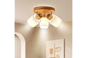 Doughelec Lámpara de Techo 3 Focos Orientable Redonda, Madera Plafones de Techo E14 Plafón Foco de techo Retro Aplique Pared Interior Giratorios Para Cocina Pasillos Salón Dormitorios, Sin Bombilla