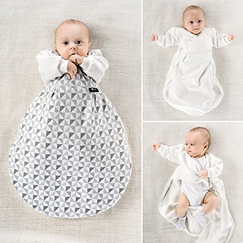 Alvi Baby Mäxchen Original / Ganzjahres Baby-Schlafsack – 3-tlg. mit gefüttertem Außensack und 2 Innensäcken mit Ärmeln / mitwachsend / Birnenform – Silber Grau - 6