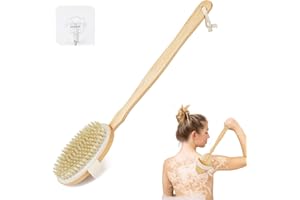AOOSU Bath Brush with Long Handle, Back Brush Removable Long Handle, Natural Bristles, Exfoliating Brushs for Removing Dead Skin, Back Scrubber for Dry Wet Showering for Body Cleaning, Ellipse