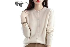 QQLADY Maglioni cardigan di cashmere per le donne,Maglioni cardigan di cashmere per le donne Felpa con cappuccio collo a V 100% pura lana manica lunga Solida Pulsante sciolto Casual