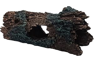 MASCOT PETS 18cm Log Drift Wood Cave Hide Hole With Plant Detail Artificial Polyresin Aquarium Ornament Aquatic Model Decoration Fish Tank Marine Decor Ornaments