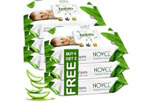 Novel Baby Wet Wipes 80 Wipes x Pack of 6 (480 Wipes) | Aloe Vera, Chamomile, Vitamin E Enriched | pH Balanced, Alcohol, Hypoallergenic & Paraben-Free | Soft Gentle Baby Wipes with Lid