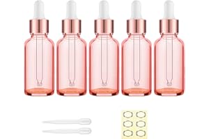 Apstaqeoo 5Pcs 30ML Rose Gold Glass Dropper Bottles with Pipette, Empty Sample Dropper Bottle Refillable Tincture Bottles Rose Gold Cap, Label, Dropper for Perfume Essential Oils Aromatherapy