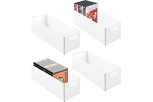 mDesign Zestaw 4 pude?ek – Przechowywanie p?yt CD – D?ugie otwarte plastikowe opakowania na p?yty CD – Pude?ka na p?yty CD, Blu-Ray, konsole do gier i nie tylko – 4-pack – Bia?y